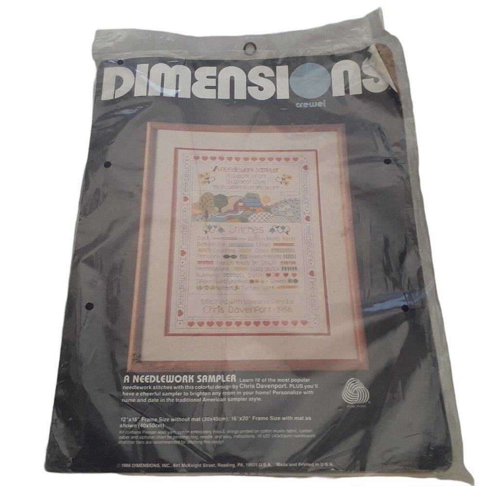 VTG Dimensions A Needlework Stitch Sampler Crewel Embroidery Davenport 1986